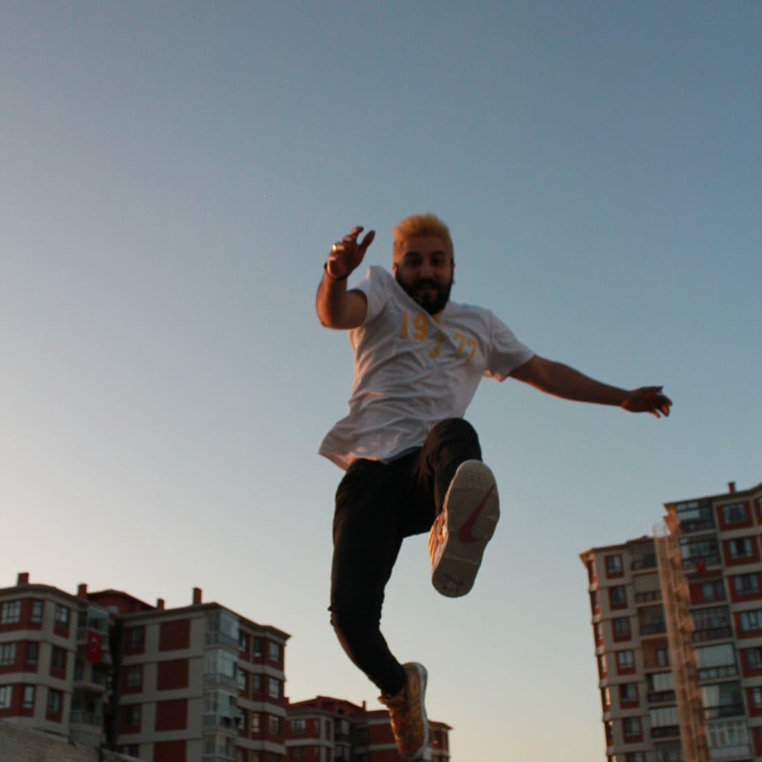 Mid-air, jumping from a wall